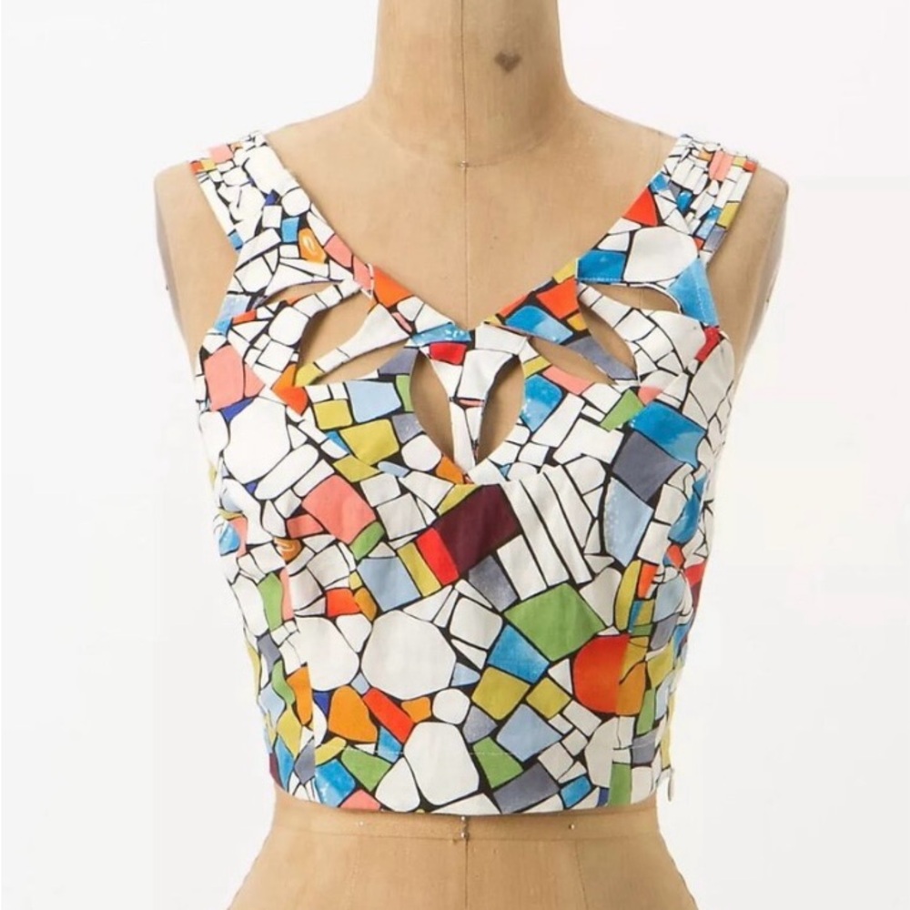 NEW Maeve White and Orange Cut Out Crop Tank Top